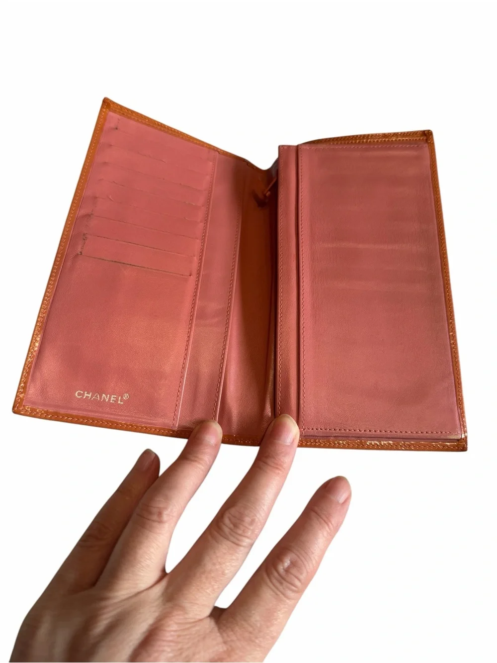 Vintage Chanel Terracotta/Coral Patent Leather Bifold Wallet